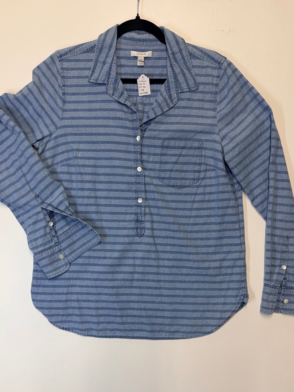 W143 J. Crew Light Blue Striped Button-Front Shirt